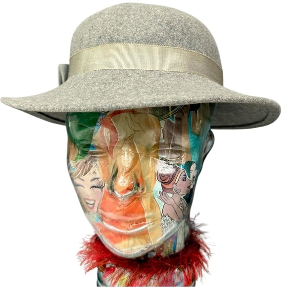 Vintage Adolfo II Gray Wool Felt Hat with Bow Accent Small/Medium Fit - Picture 4 of 9